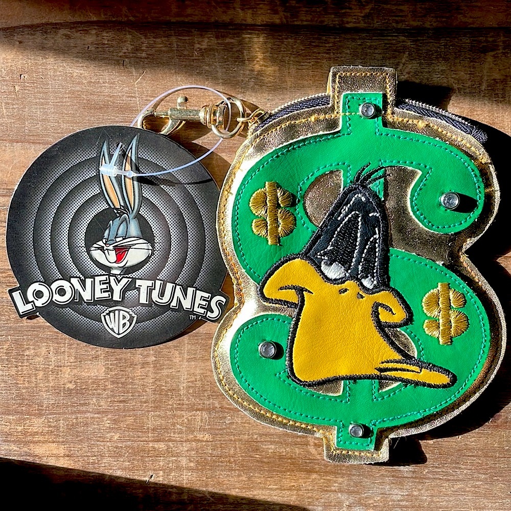𝐍𝐖𝐓 RARE VINTAGE DAFFY DUCK $ DOLLAR SIGN $ COIN PURSE w/CLIP